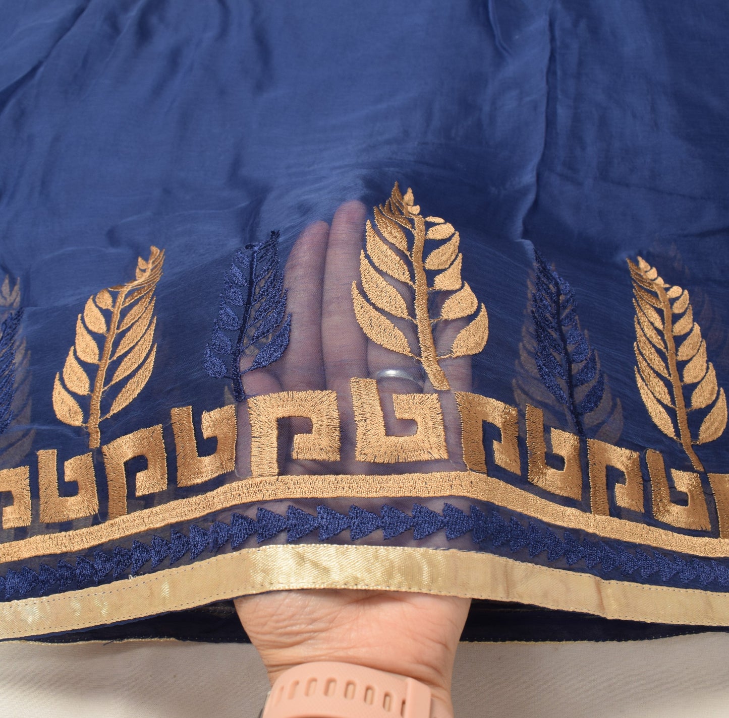 Sushila Vintage Embroidered Dupatta 100% Pure Chiffon Silk Blue Long Stole Wrap