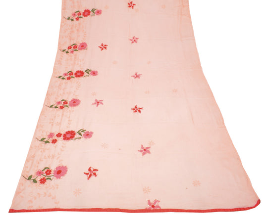 Sushila Vintage Peach Red Dupatta Pure Georgette Hand Embroidered Long Stole