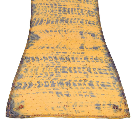 Sushila Vintage Yellow TieDye Dupatta Sequins Embroidered Pure Chiffon LongStole