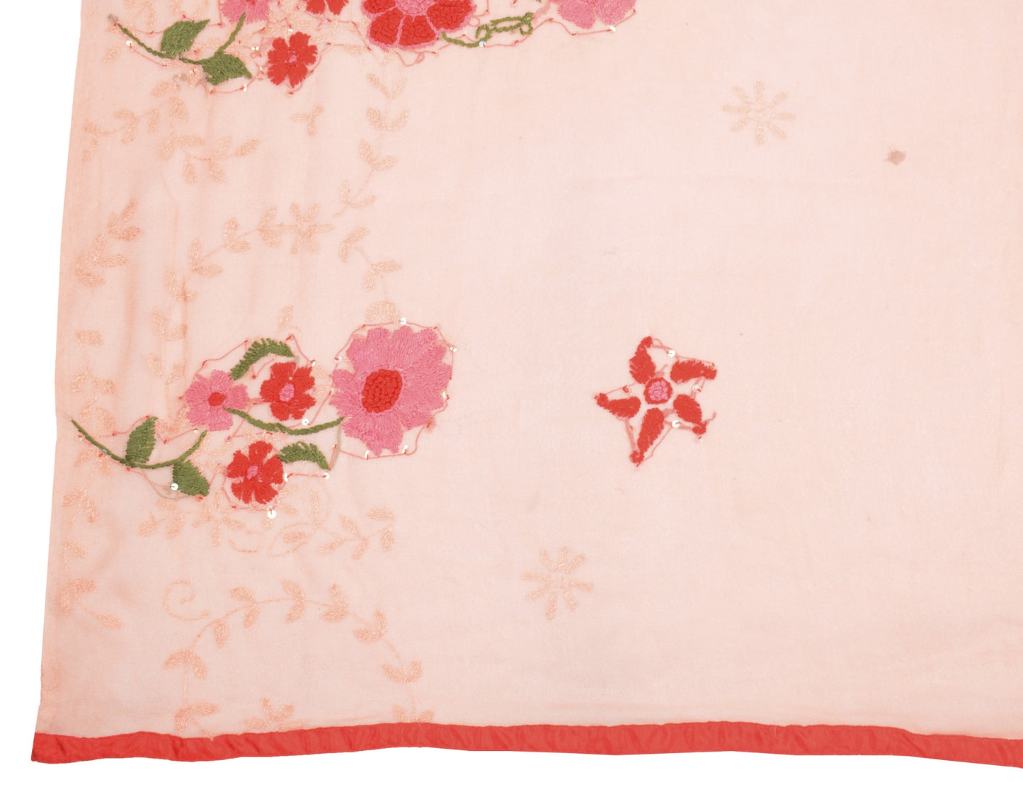 Sushila Vintage Peach Red Dupatta Pure Georgette Hand Embroidered Long Stole