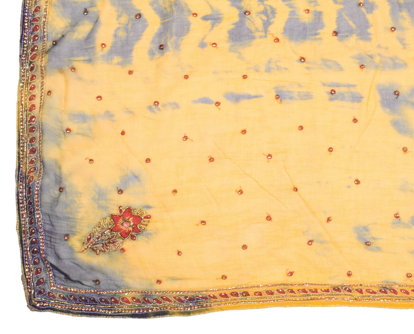 Sushila Vintage Yellow TieDye Dupatta Sequins Embroidered Pure Chiffon LongStole