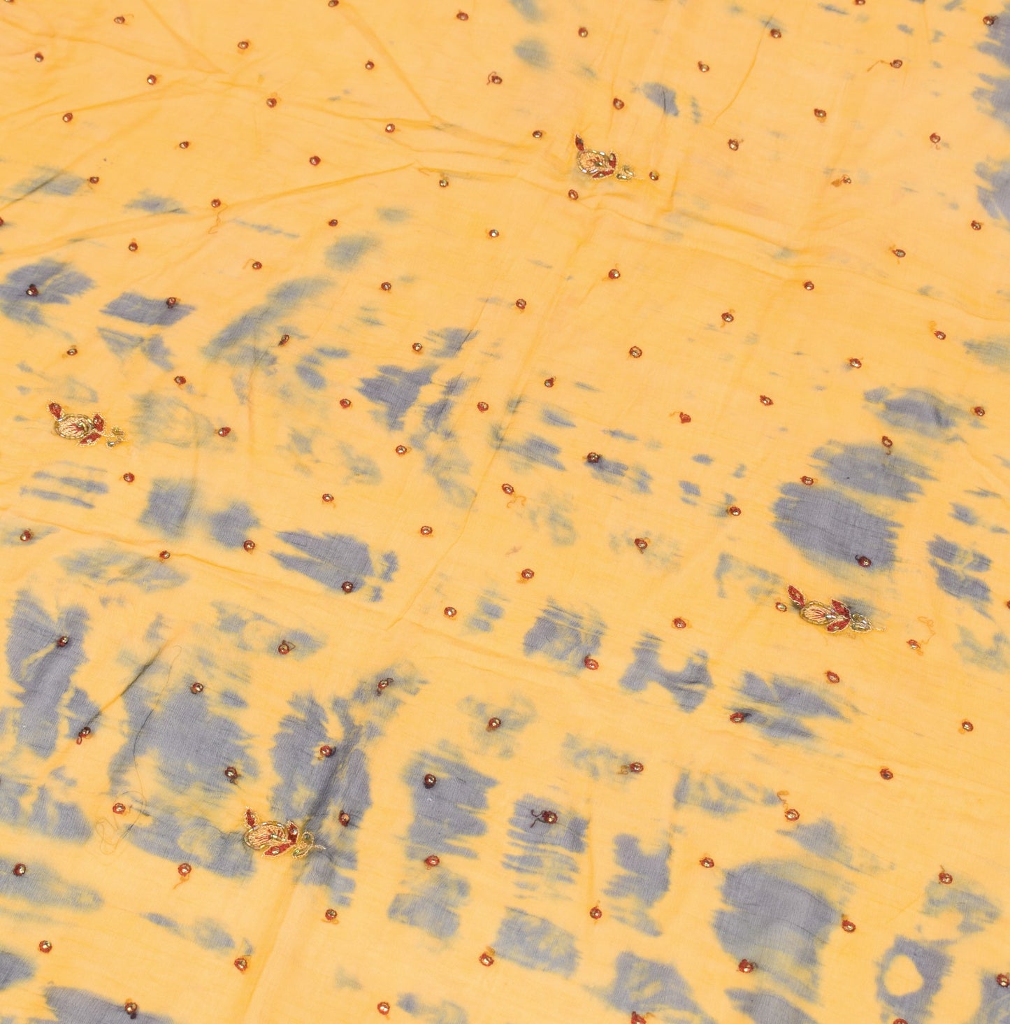 Sushila Vintage Yellow TieDye Dupatta Sequins Embroidered Pure Chiffon LongStole