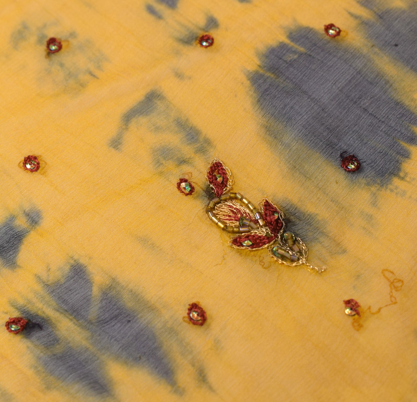 Sushila Vintage Yellow TieDye Dupatta Sequins Embroidered Pure Chiffon LongStole