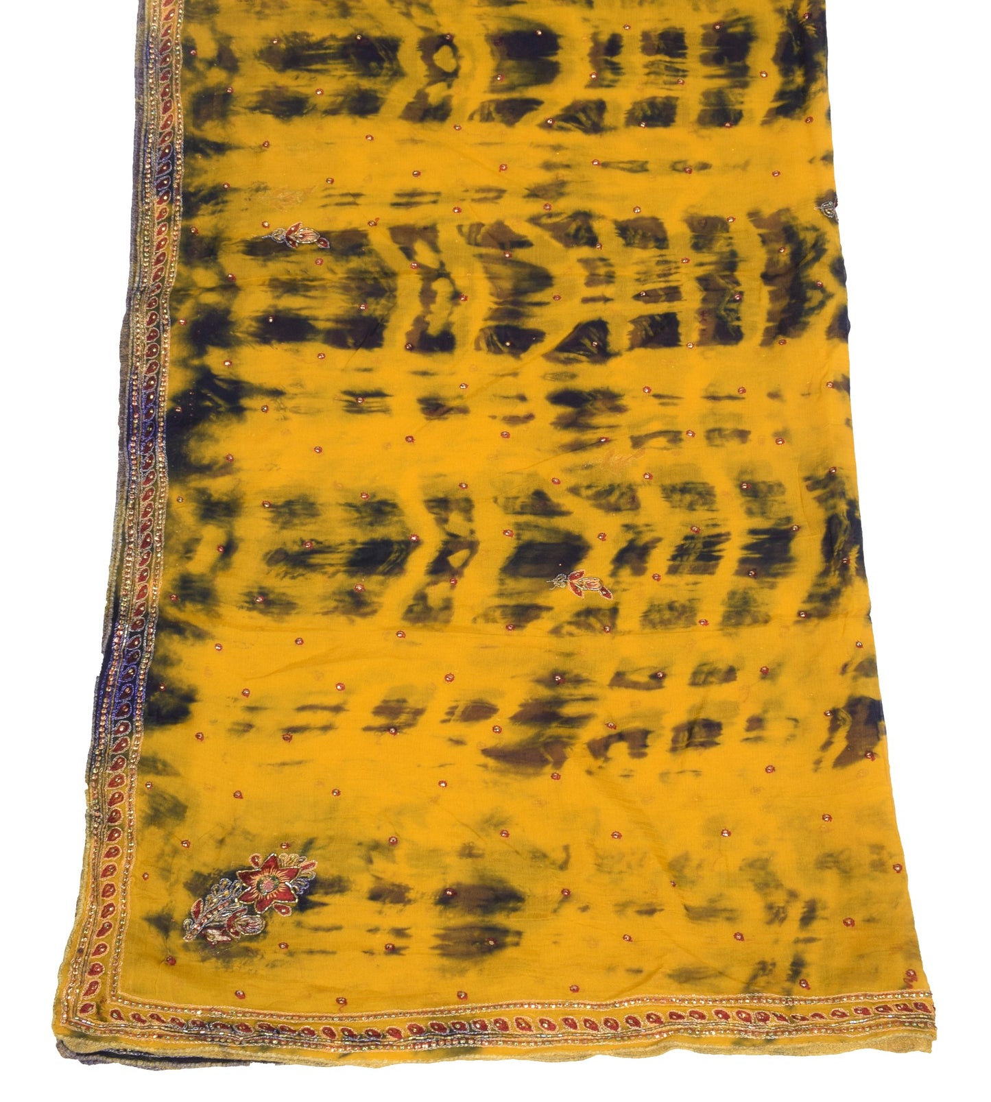 Sushila Vintage Yellow TieDye Dupatta Sequins Embroidered Pure Chiffon LongStole