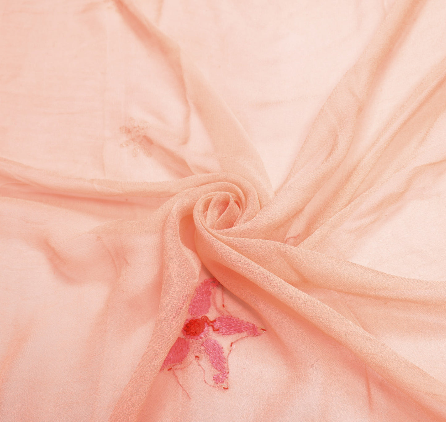 Sushila Vintage Peach Red Dupatta Pure Georgette Hand Embroidered Long Stole