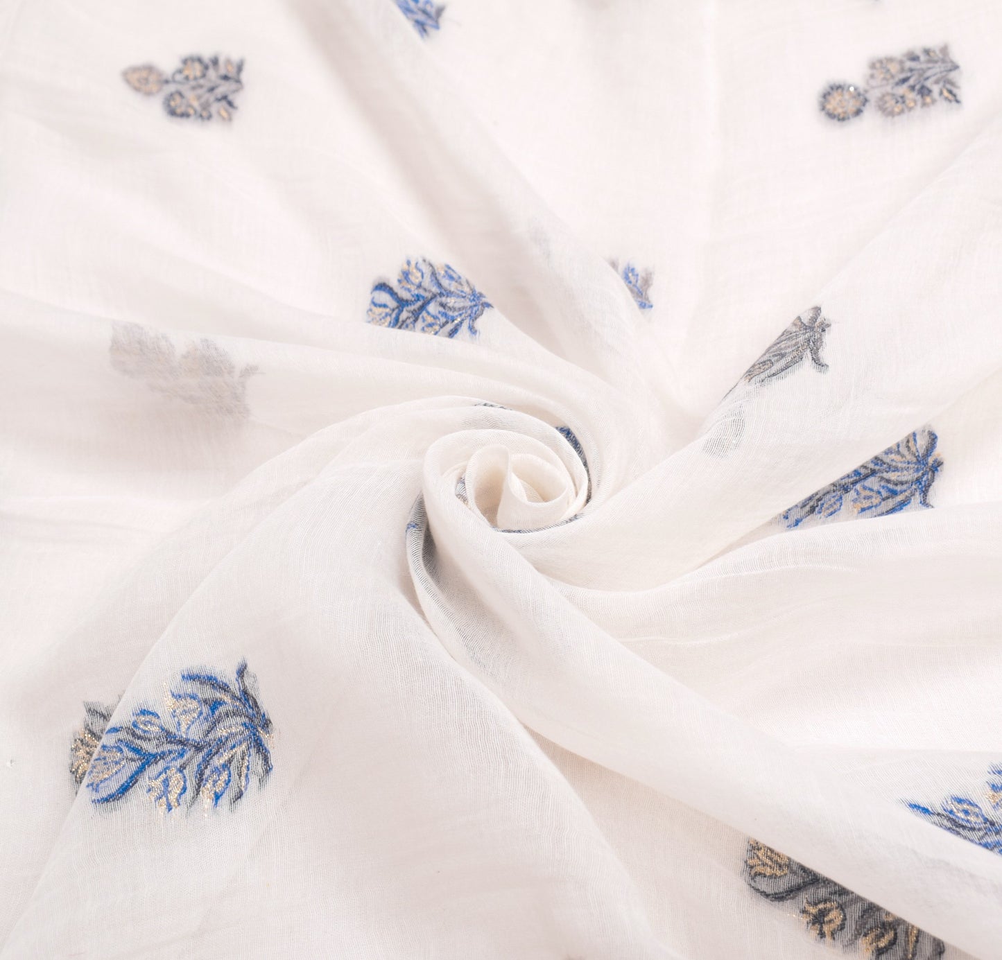 Sushila Vintage White Floral Dupatta Pure Cotton Silk Hand Woven Long Stole Wrap
