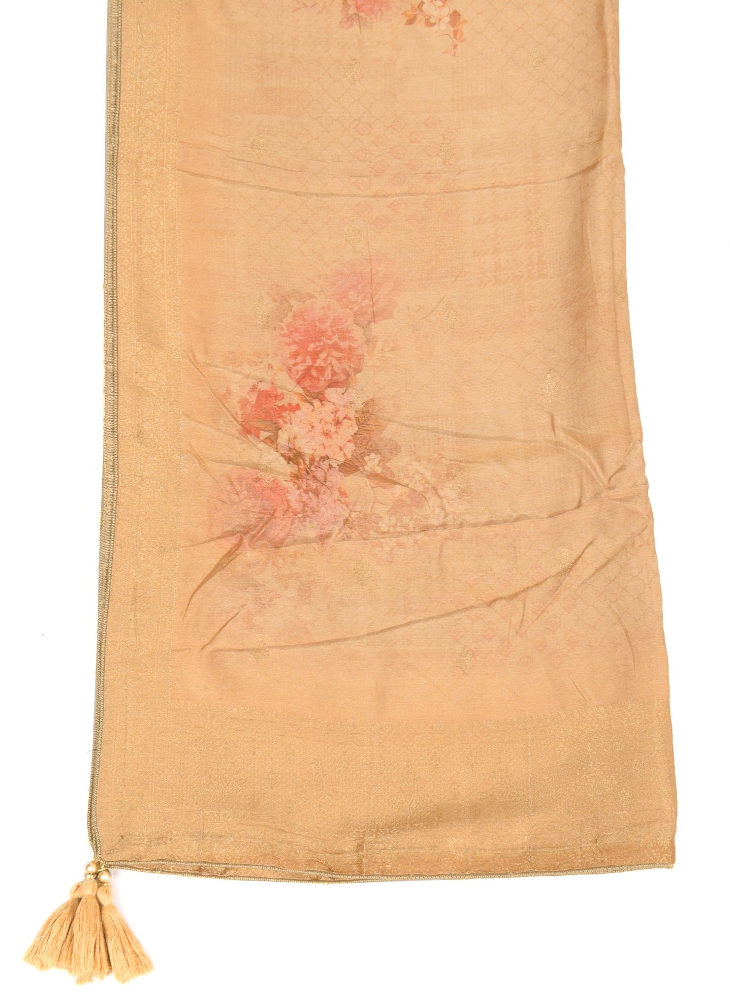 Sushila Vintage Floral Peach Dupatta Digital Printed Cotton Silk Veil Long Stole