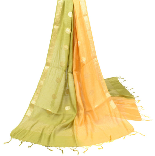 Sushila Vintage Yellow Green Dupatta Pure Cotton Silk Zari Brocade Long Stole