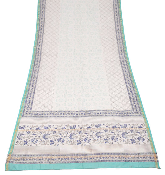 Sushila Vintage Hand Block Print Dupatta White Pure Cotton Silk Long Stole Wrap