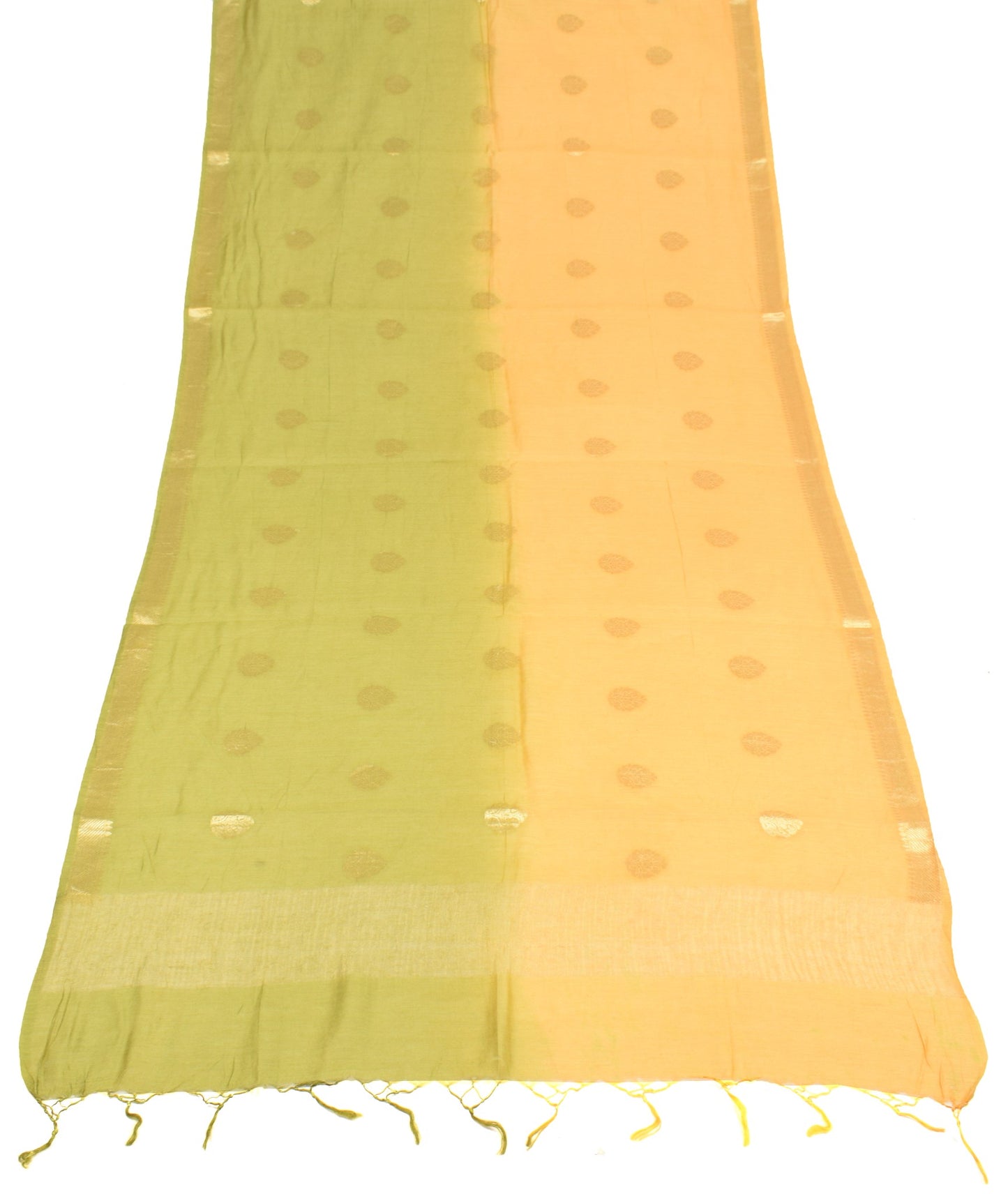 Sushila Vintage Yellow Green Dupatta Pure Cotton Silk Zari Brocade Long Stole