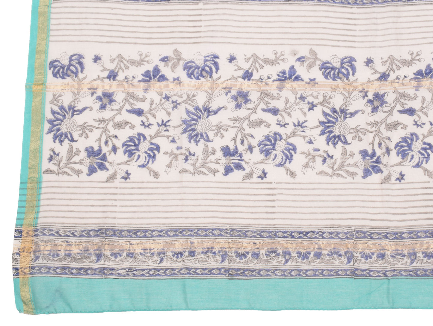 Sushila Vintage Hand Block Print Dupatta White Pure Cotton Silk Long Stole Wrap