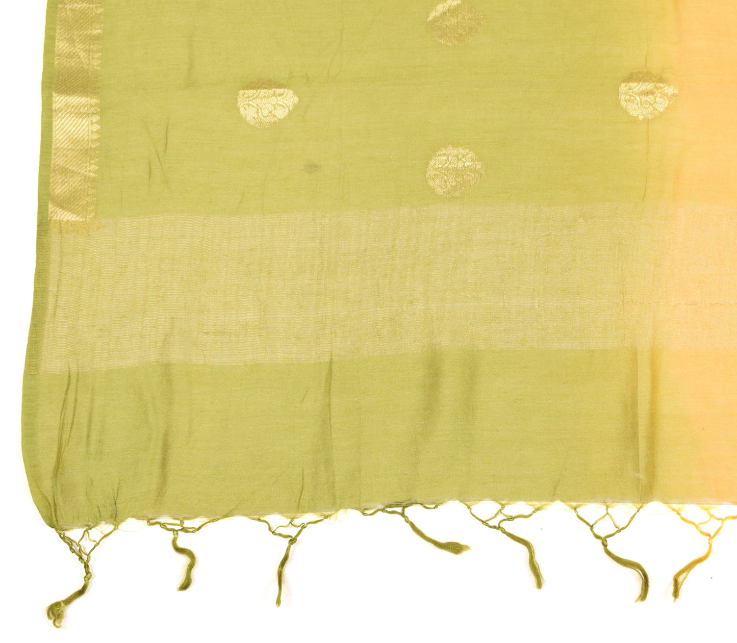 Sushila Vintage Yellow Green Dupatta Pure Cotton Silk Zari Brocade Long Stole