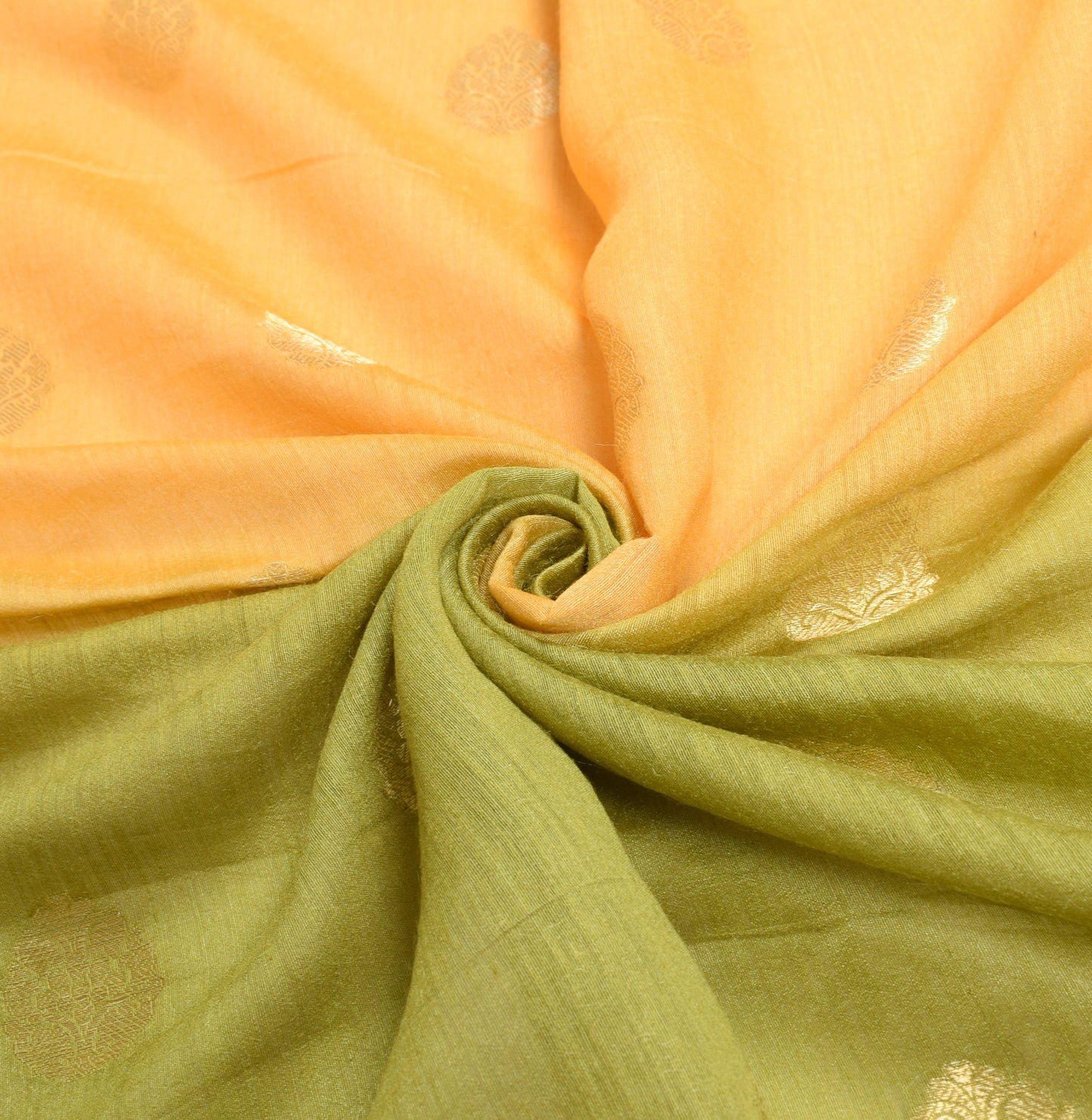 Sushila Vintage Yellow Green Dupatta Pure Cotton Silk Zari Brocade Long Stole