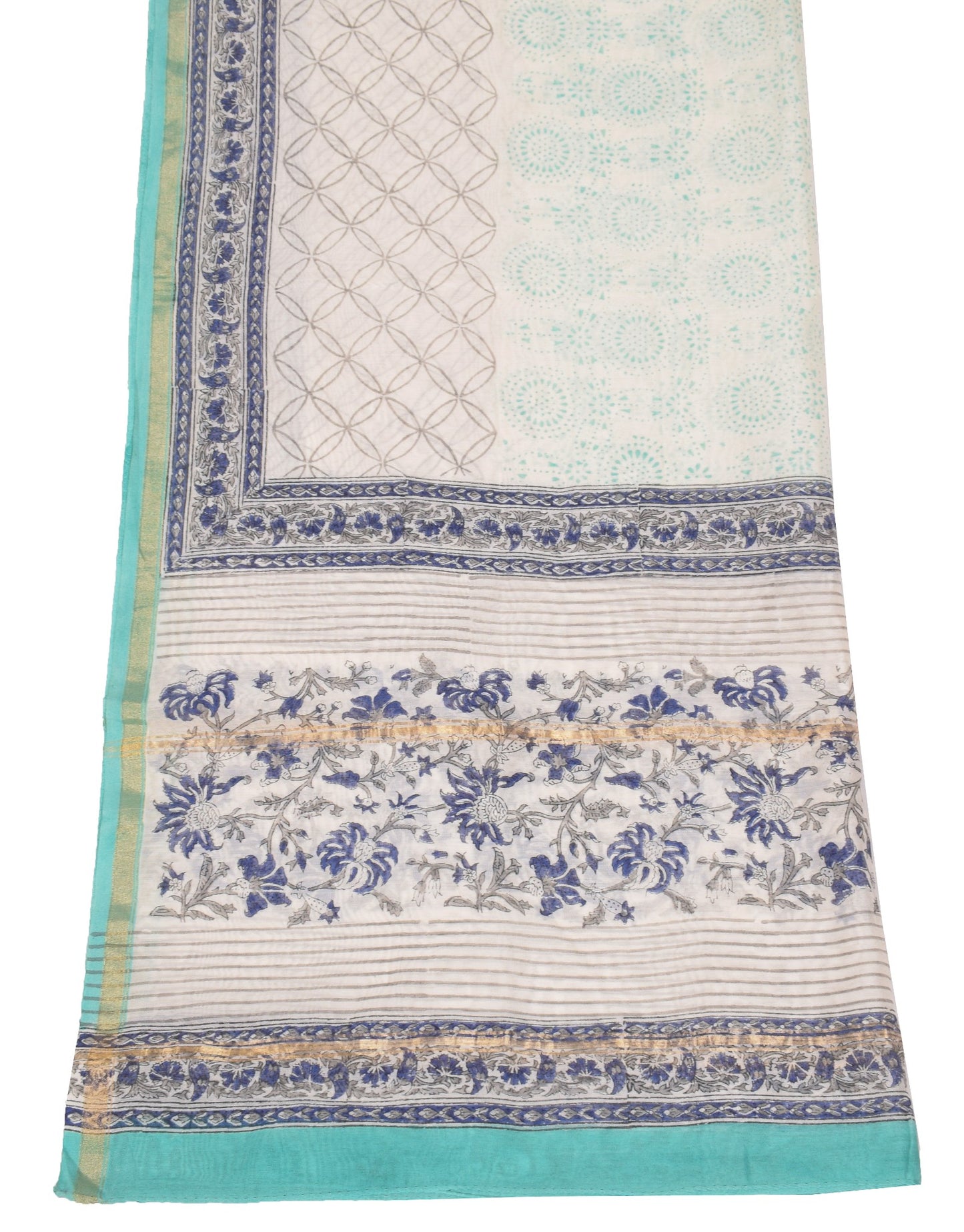 Sushila Vintage Hand Block Print Dupatta White Pure Cotton Silk Long Stole Wrap