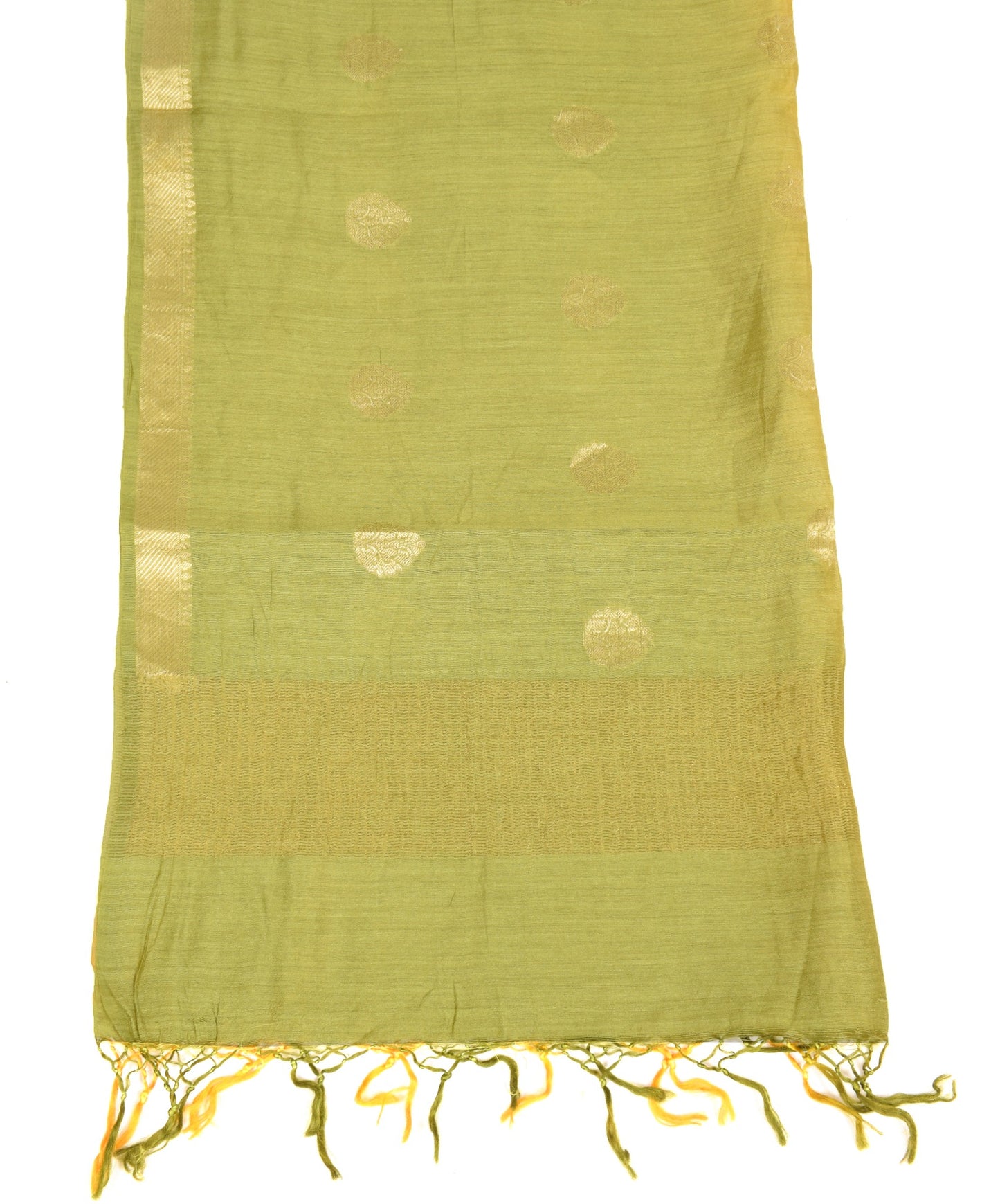 Sushila Vintage Yellow Green Dupatta Pure Cotton Silk Zari Brocade Long Stole