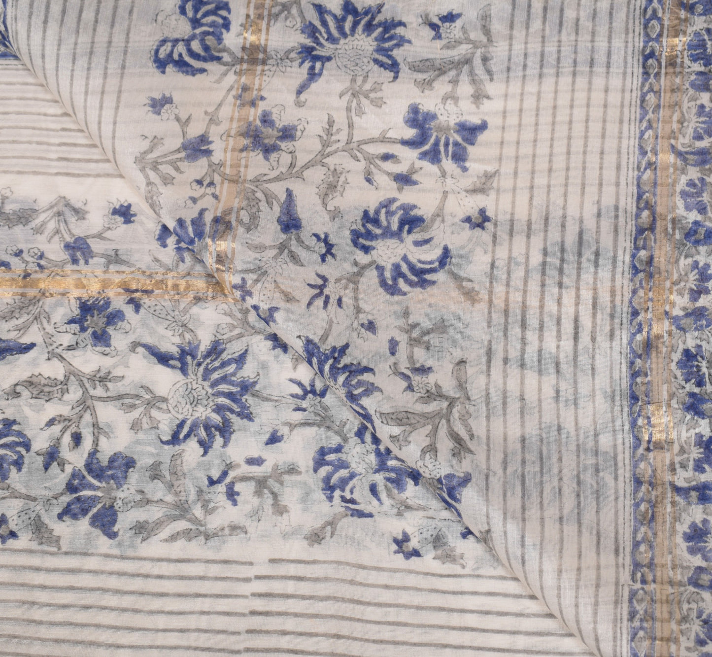 Sushila Vintage Hand Block Print Dupatta White Pure Cotton Silk Long Stole Wrap