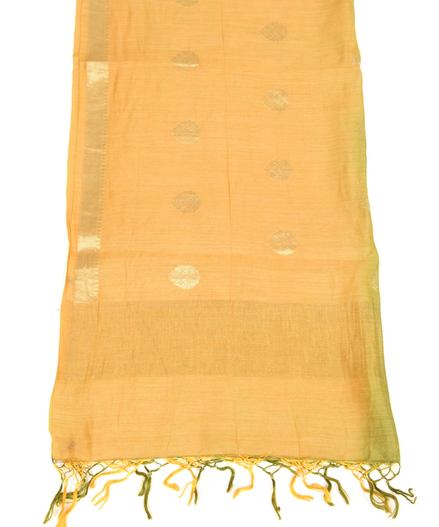Sushila Vintage Yellow Green Dupatta Pure Cotton Silk Zari Brocade Long Stole