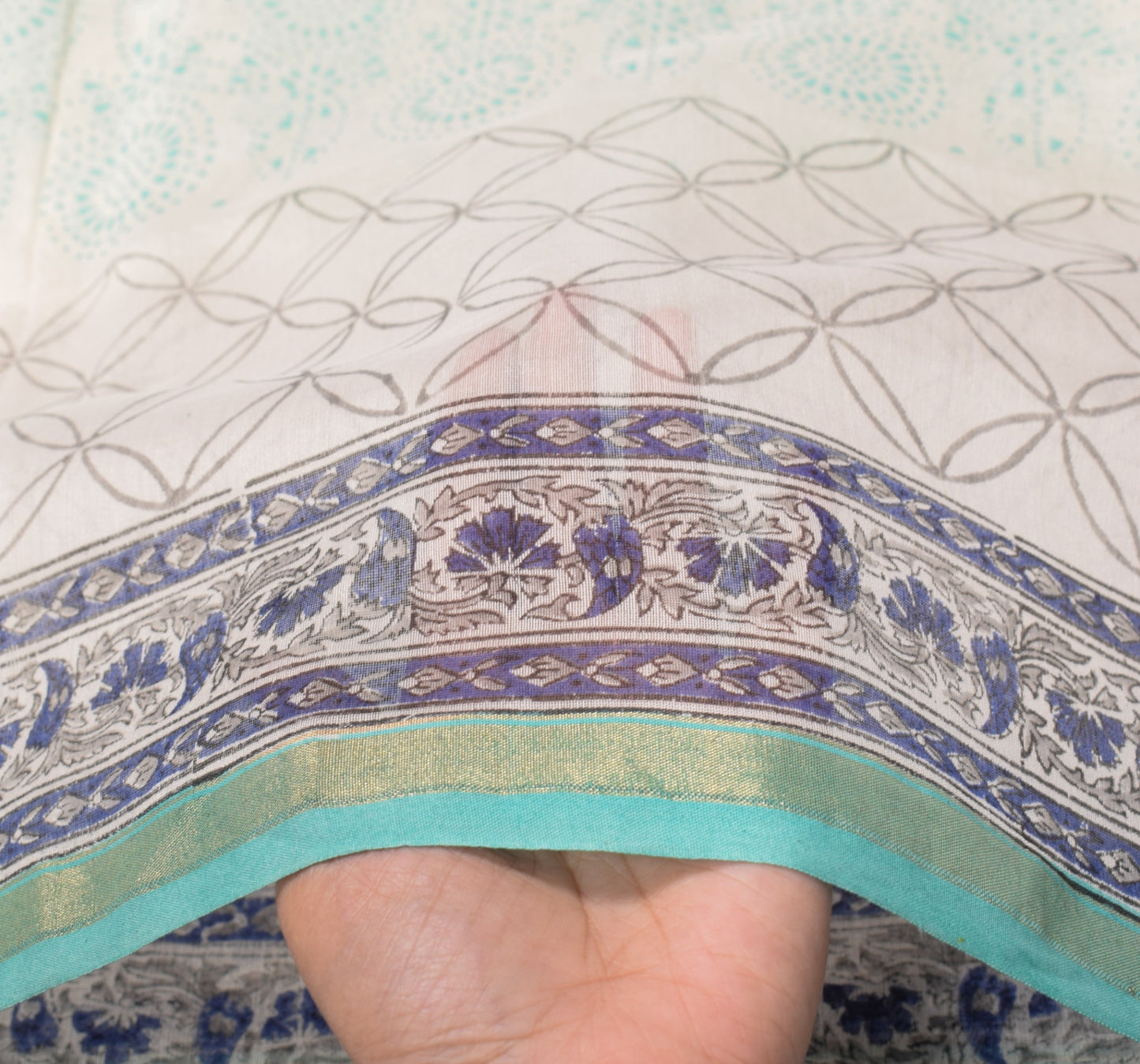 Sushila Vintage Hand Block Print Dupatta White Pure Cotton Silk Long Stole Wrap