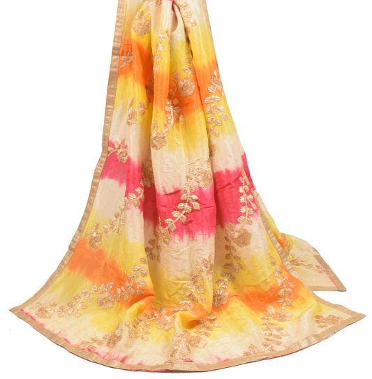 Sushila Vintage Multi-Color Tie-Dye Dupatta Pure Cotton Silk Floral Long Stole