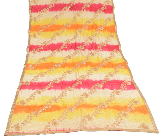 Sushila Vintage Multi-Color Tie-Dye Dupatta Pure Cotton Silk Floral Long Stole