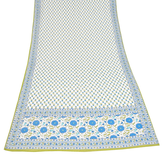Sushila Vintage White Floral Dupatta Pure Cotton Hand Block Printed Long Stole