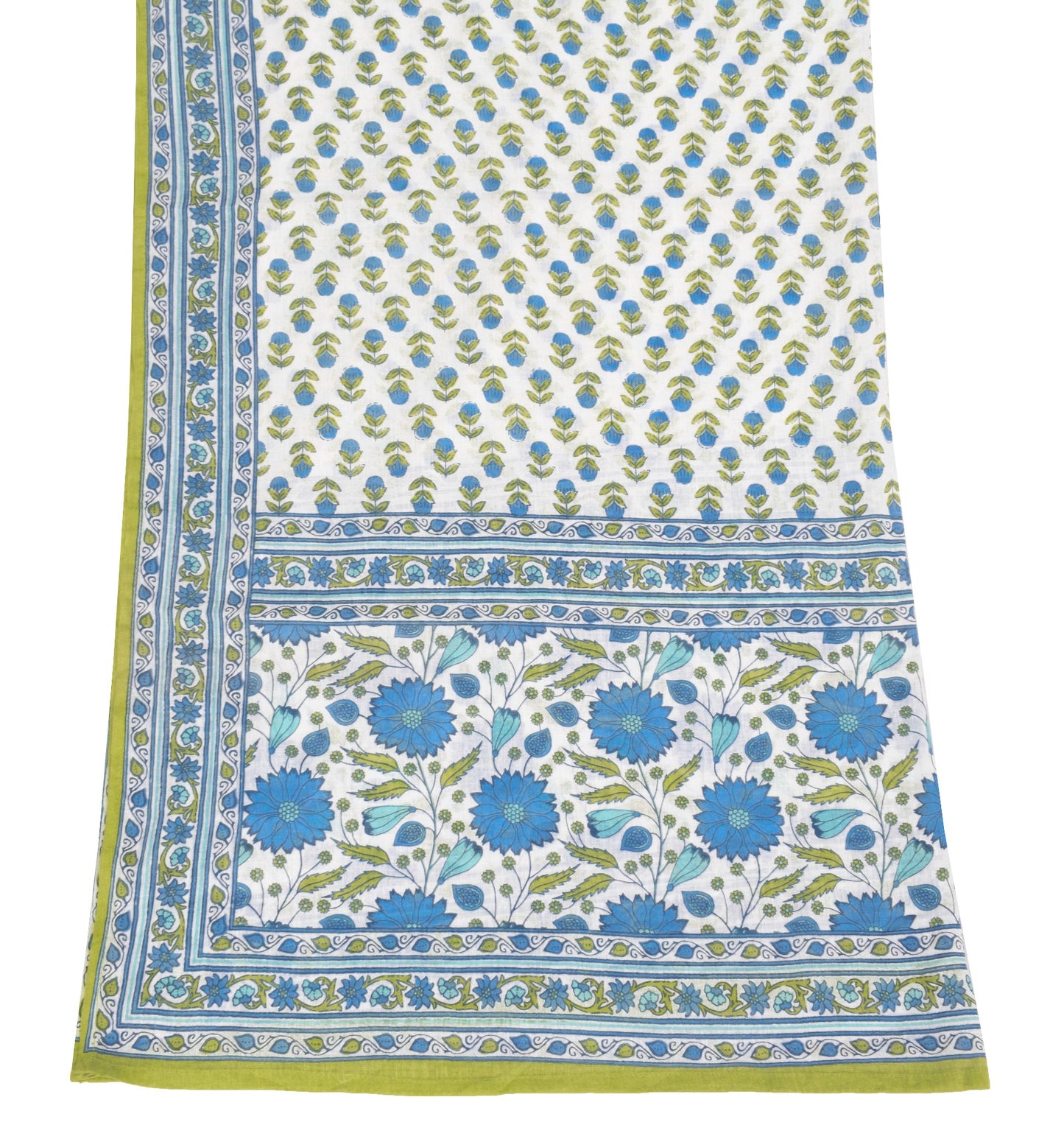 Sushila Vintage White Floral Dupatta Pure Cotton Hand Block Printed Long Stole