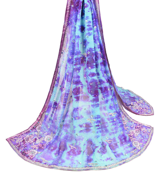Sushila Vintage Glass Beads Embellish Dupatta Pure Georgette Tie-Dye Long Stole