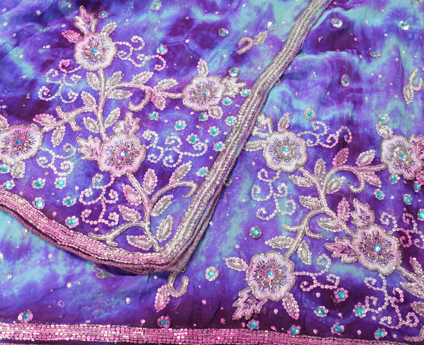 Sushila Vintage Glass Beads Embellish Dupatta Pure Georgette Tie-Dye Long Stole