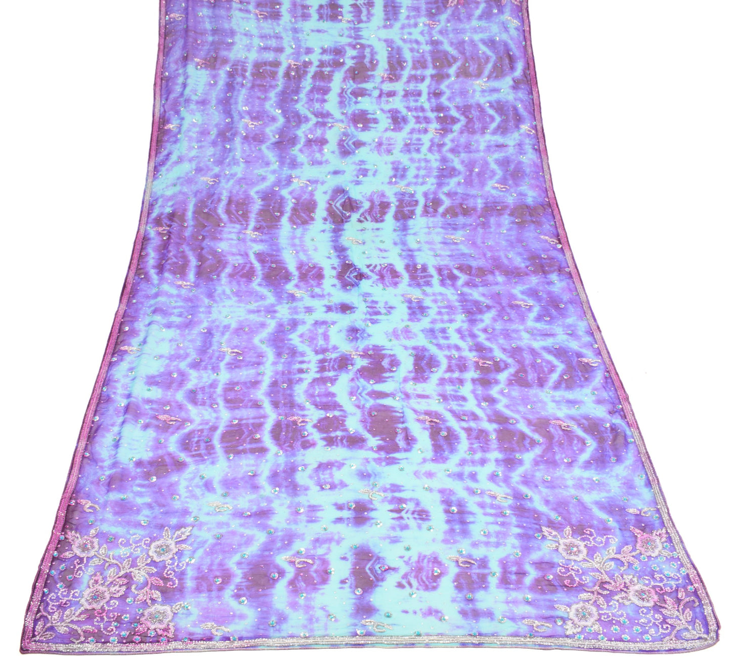 Sushila Vintage Glass Beads Embellish Dupatta Pure Georgette Tie-Dye Long Stole