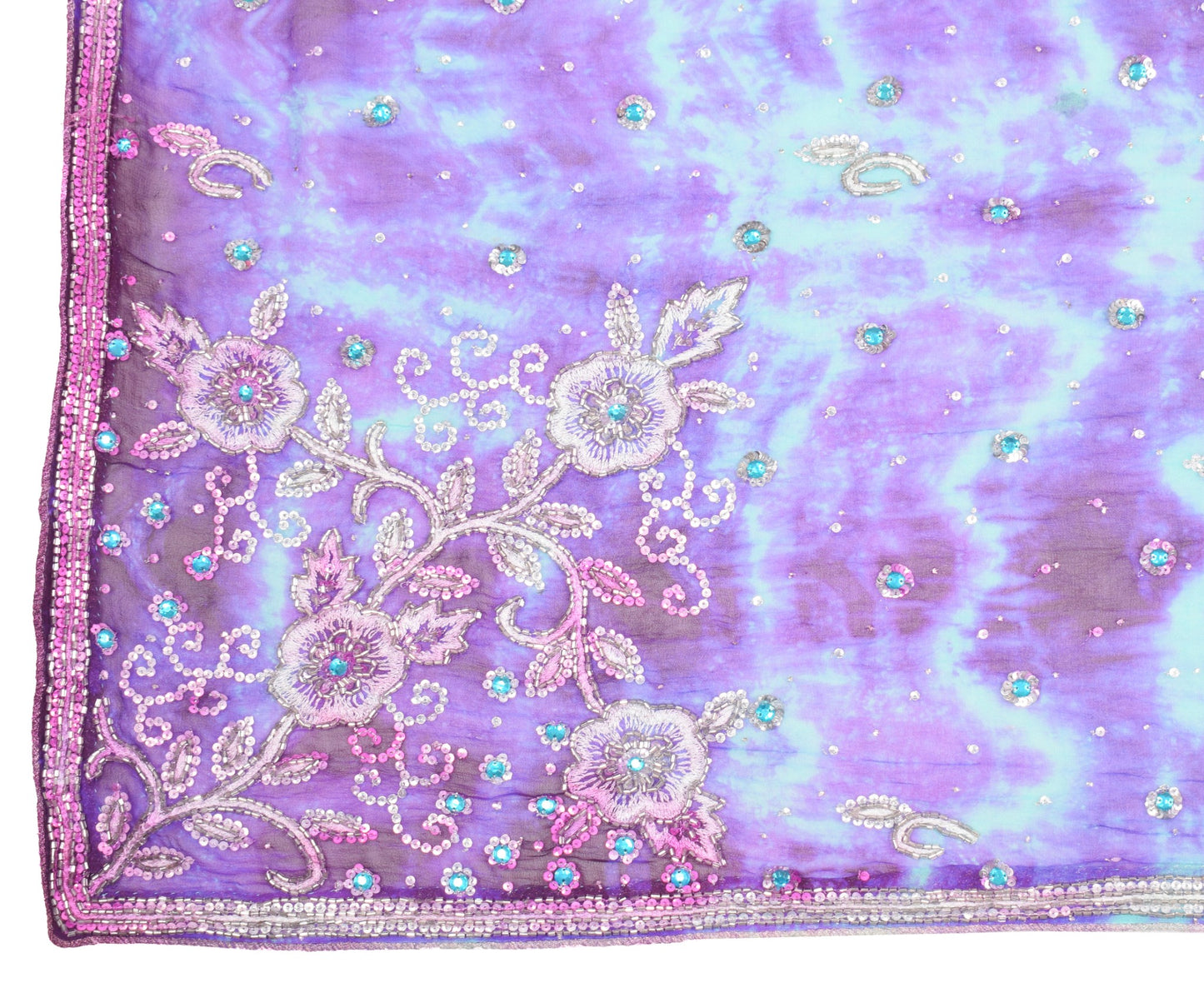 Sushila Vintage Glass Beads Embellish Dupatta Pure Georgette Tie-Dye Long Stole