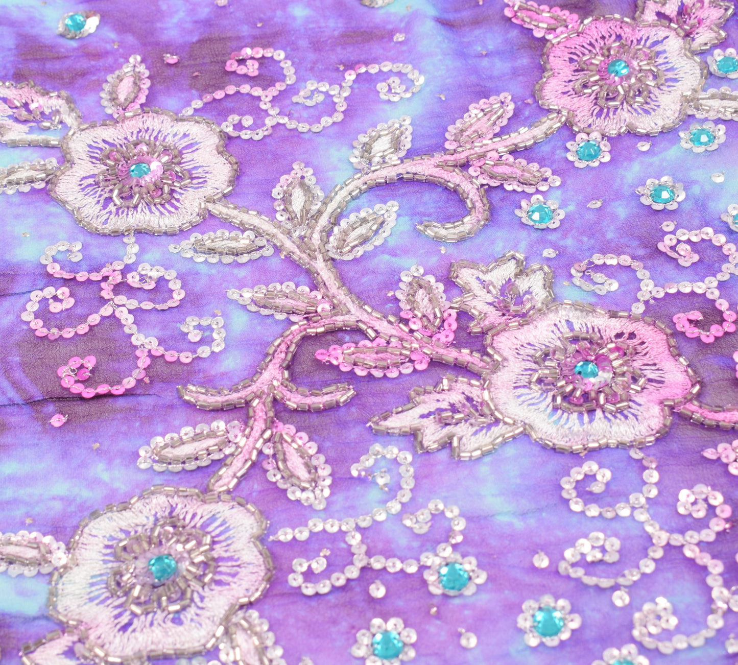 Sushila Vintage Glass Beads Embellish Dupatta Pure Georgette Tie-Dye Long Stole