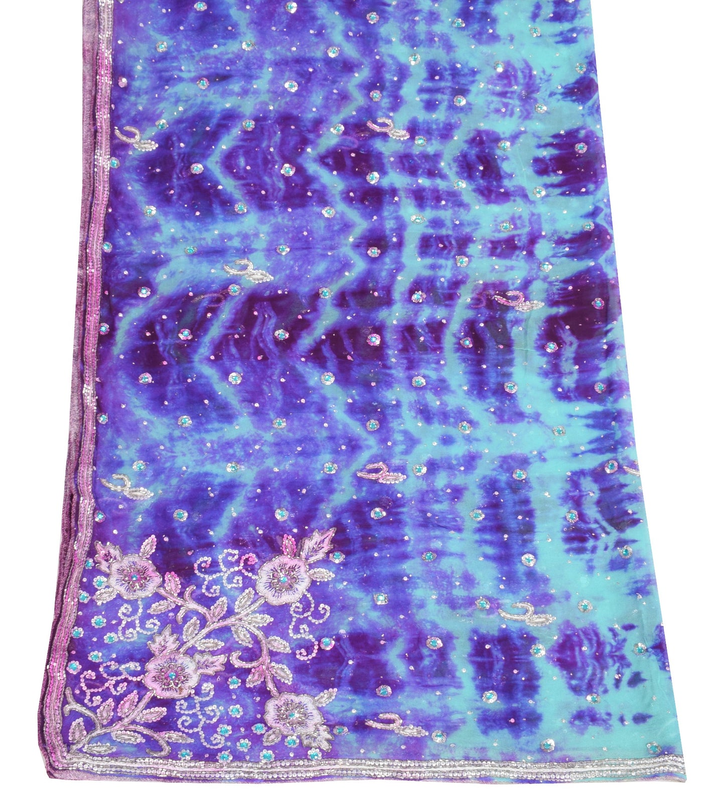 Sushila Vintage Glass Beads Embellish Dupatta Pure Georgette Tie-Dye Long Stole