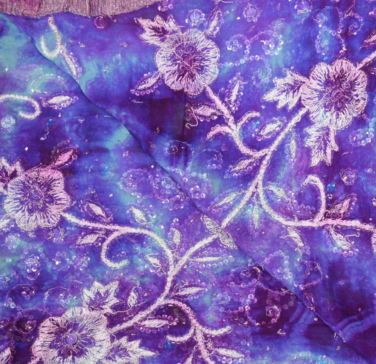 Sushila Vintage Glass Beads Embellish Dupatta Pure Georgette Tie-Dye Long Stole