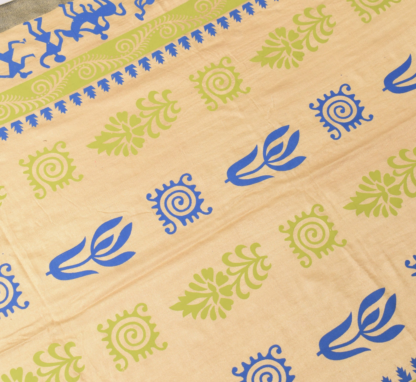Sushila Vintage Pure Woolen Beige Dupatta Warli Printed Soft Warm LongStole Veil