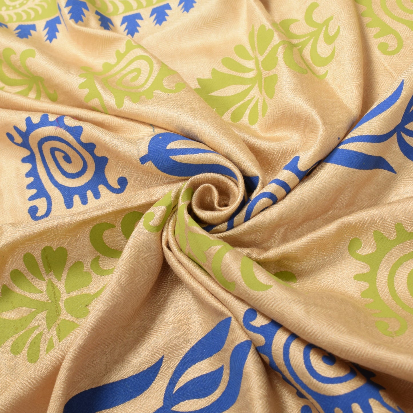 Sushila Vintage Pure Woolen Beige Dupatta Warli Printed Soft Warm LongStole Veil
