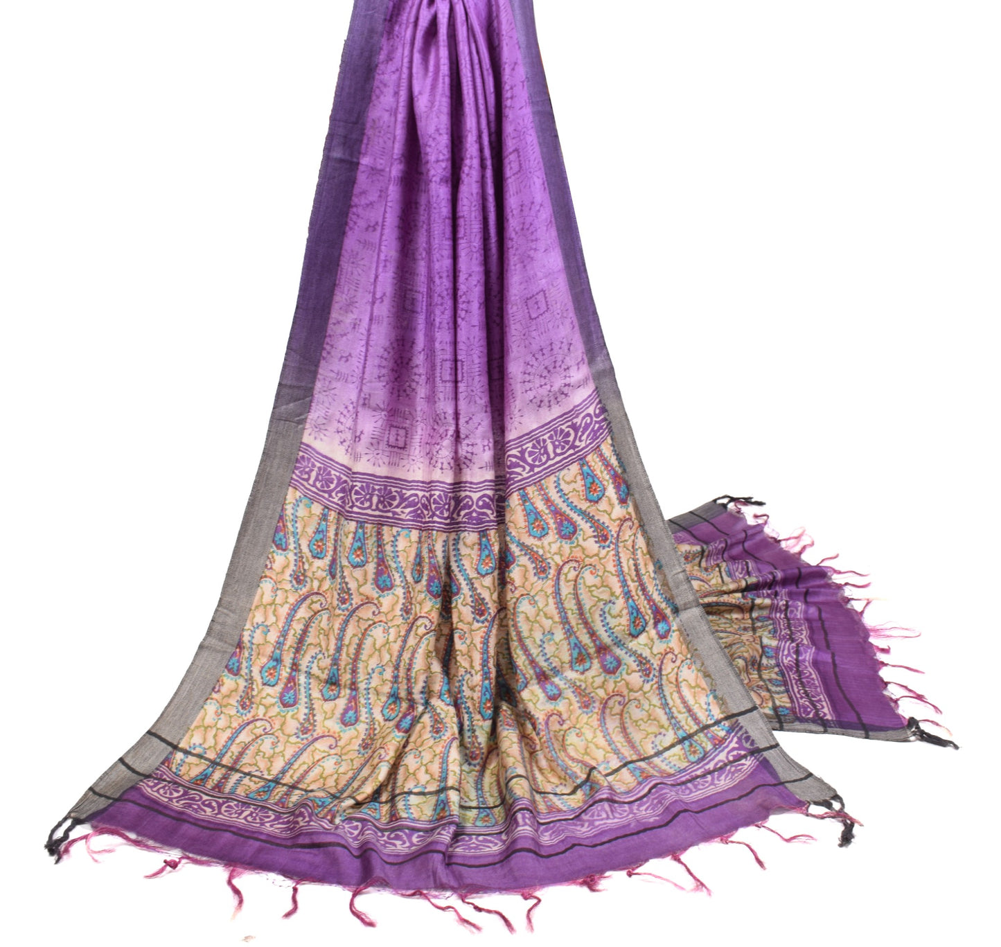 Sushila Vintage Pure Woolen Dupatta Warli Printed Purple Soft Warm Long Stole