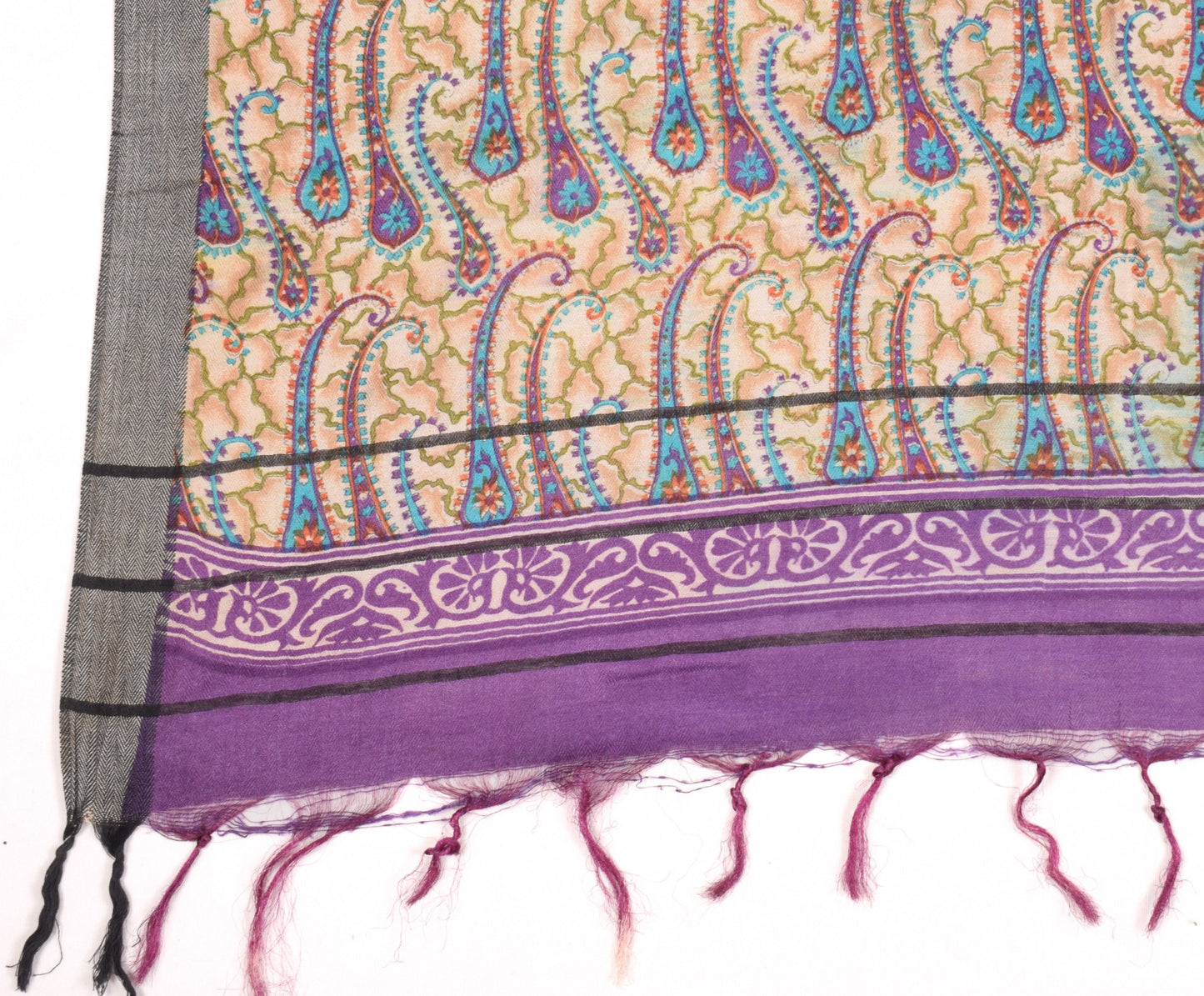 Sushila Vintage Pure Woolen Dupatta Warli Printed Purple Soft Warm Long Stole