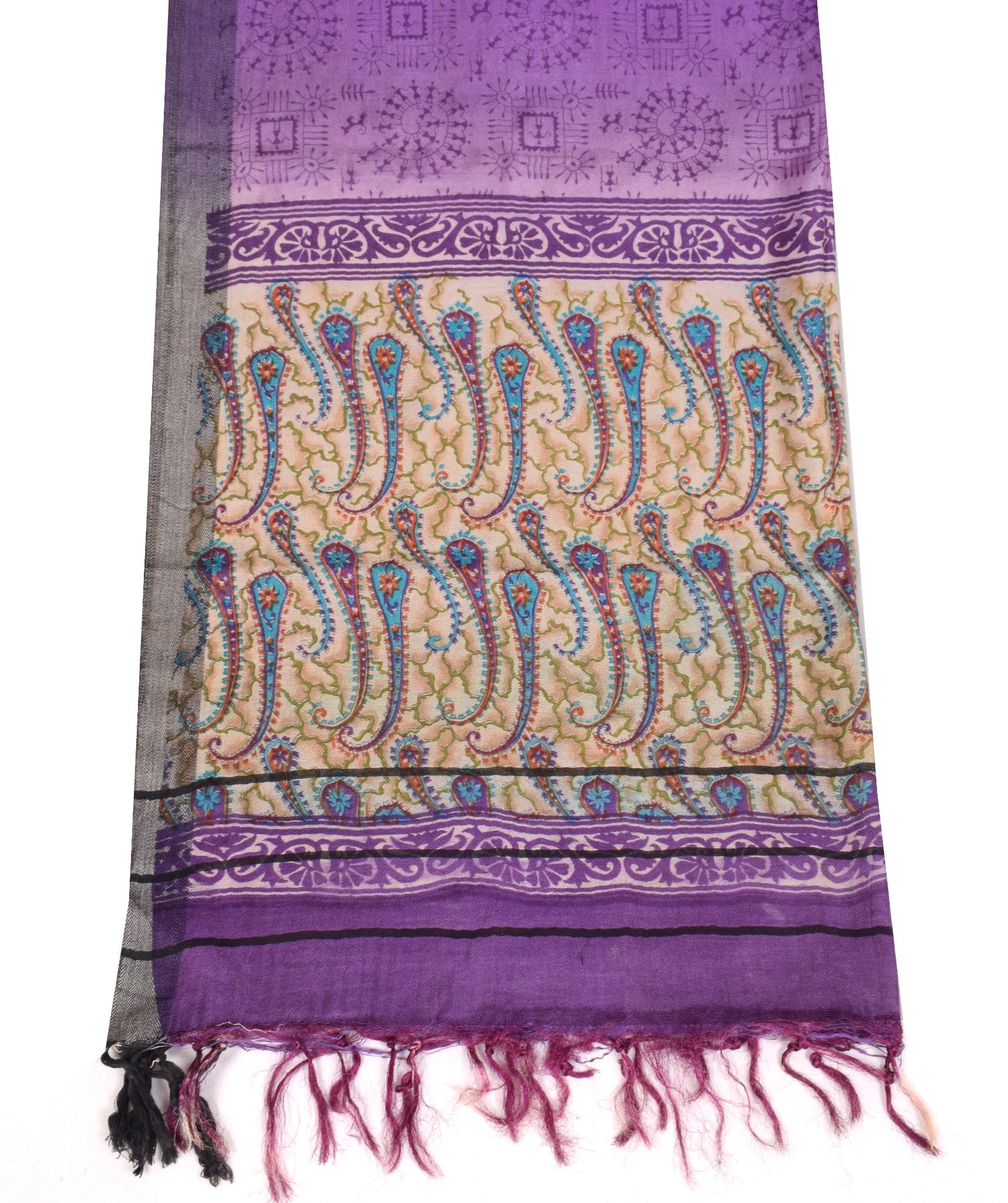 Sushila Vintage Pure Woolen Dupatta Warli Printed Purple Soft Warm Long Stole
