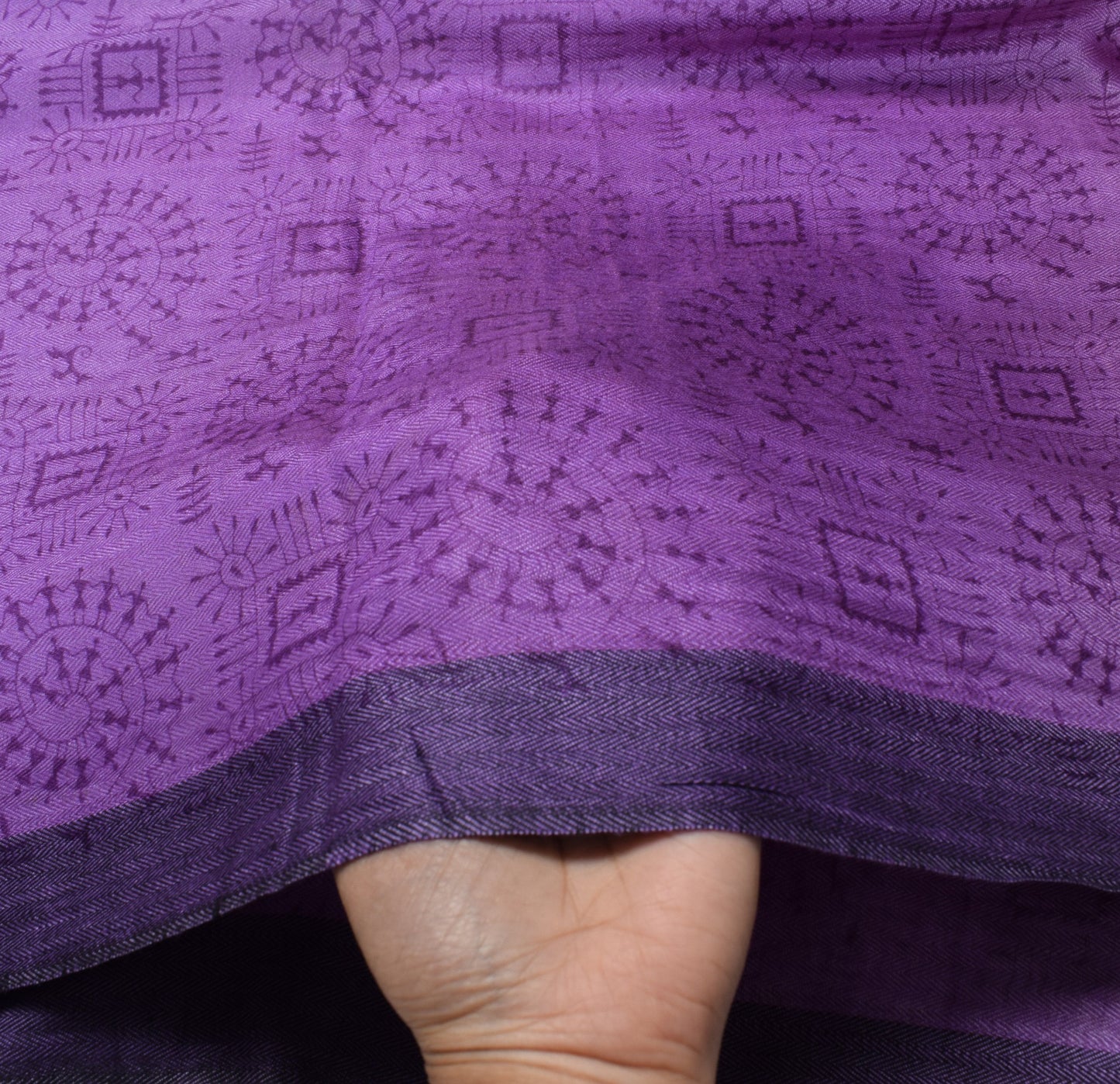 Sushila Vintage Pure Woolen Dupatta Warli Printed Purple Soft Warm Long Stole