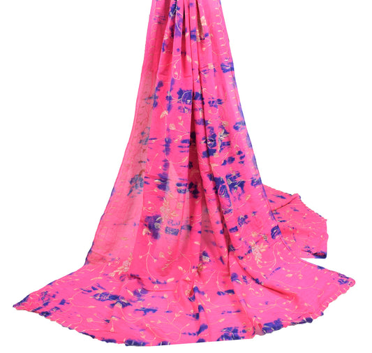 Sushila Vintage Magenta Tie-Dye Dupatta Hand Embroidered Pure Crepe Long Stole