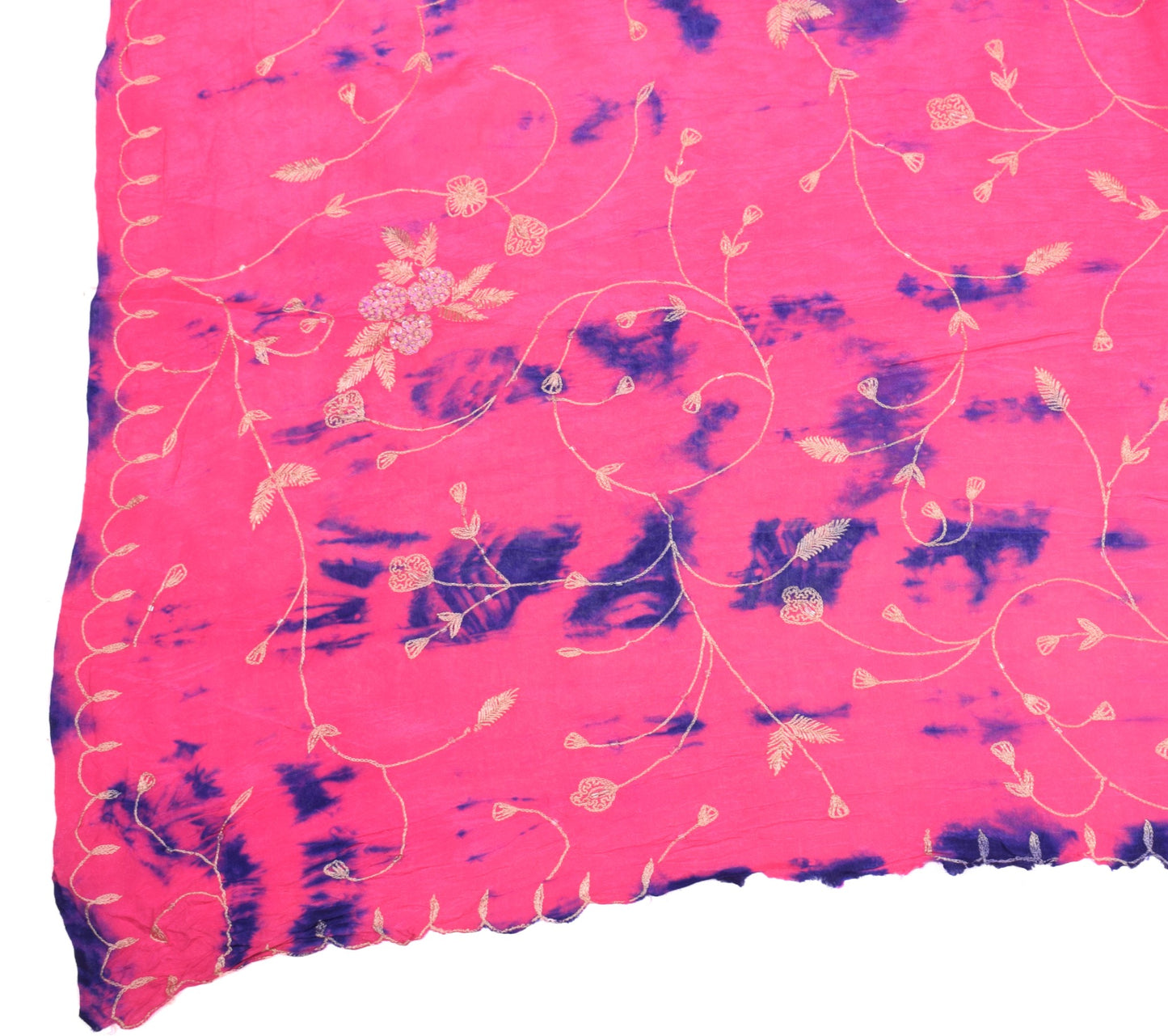 Sushila Vintage Magenta Tie-Dye Dupatta Hand Embroidered Pure Crepe Long Stole