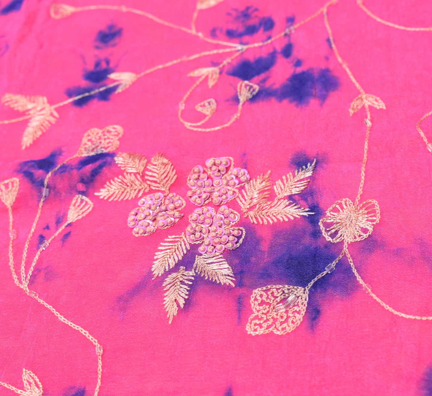 Sushila Vintage Magenta Tie-Dye Dupatta Hand Embroidered Pure Crepe Long Stole