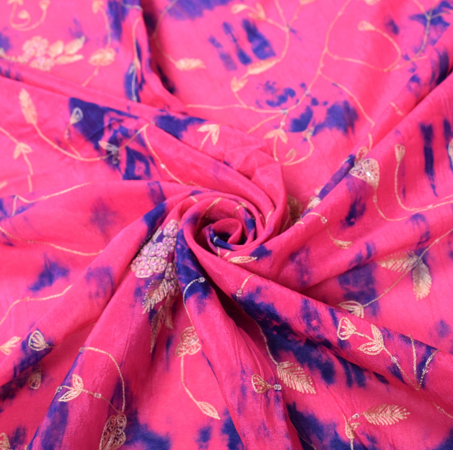 Sushila Vintage Magenta Tie-Dye Dupatta Hand Embroidered Pure Crepe Long Stole