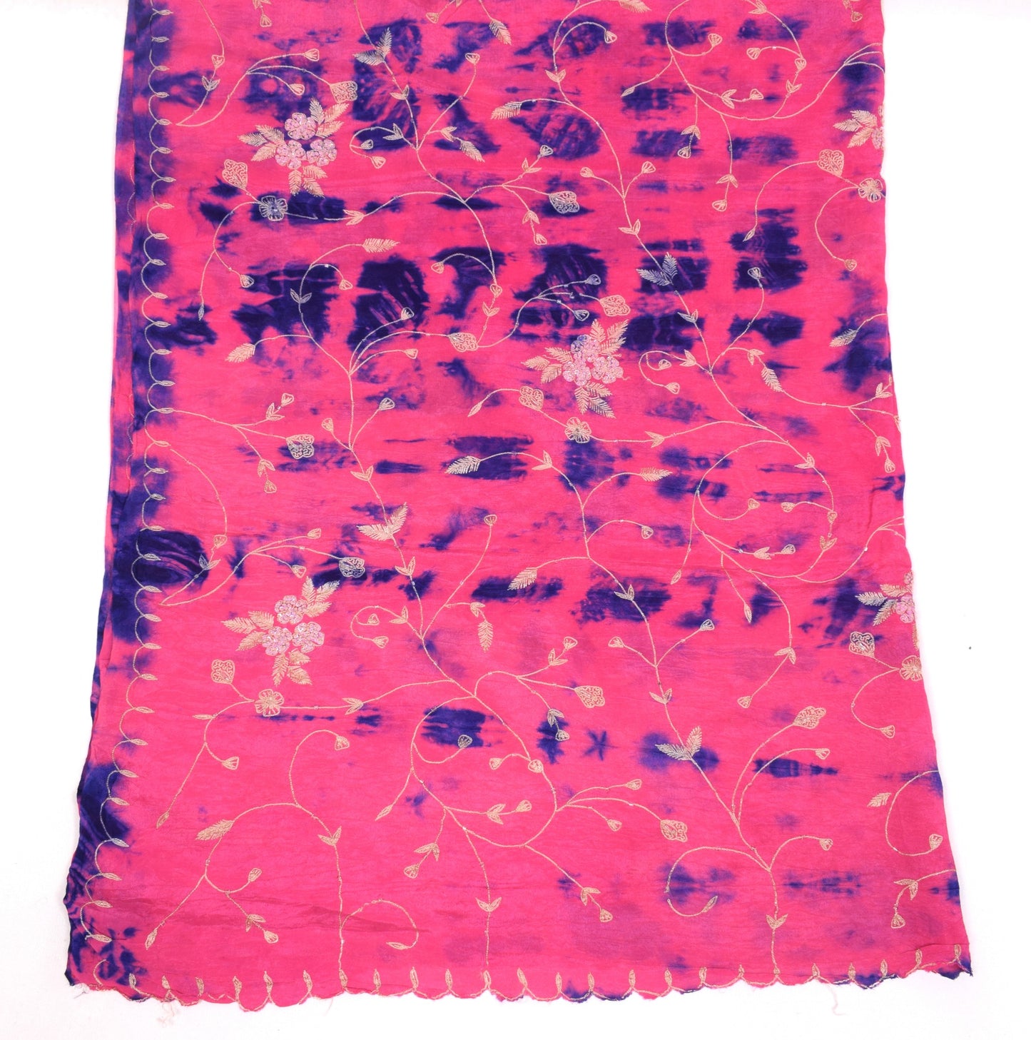 Sushila Vintage Magenta Tie-Dye Dupatta Hand Embroidered Pure Crepe Long Stole