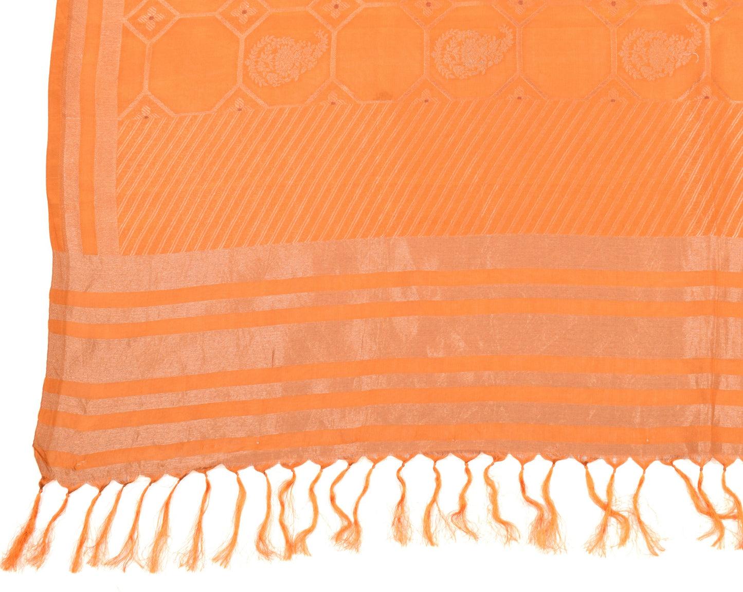 Sushila Vintage Banarasi Brocade Dupatta Rust Pure Silk BRANDED Long Stole Wrap