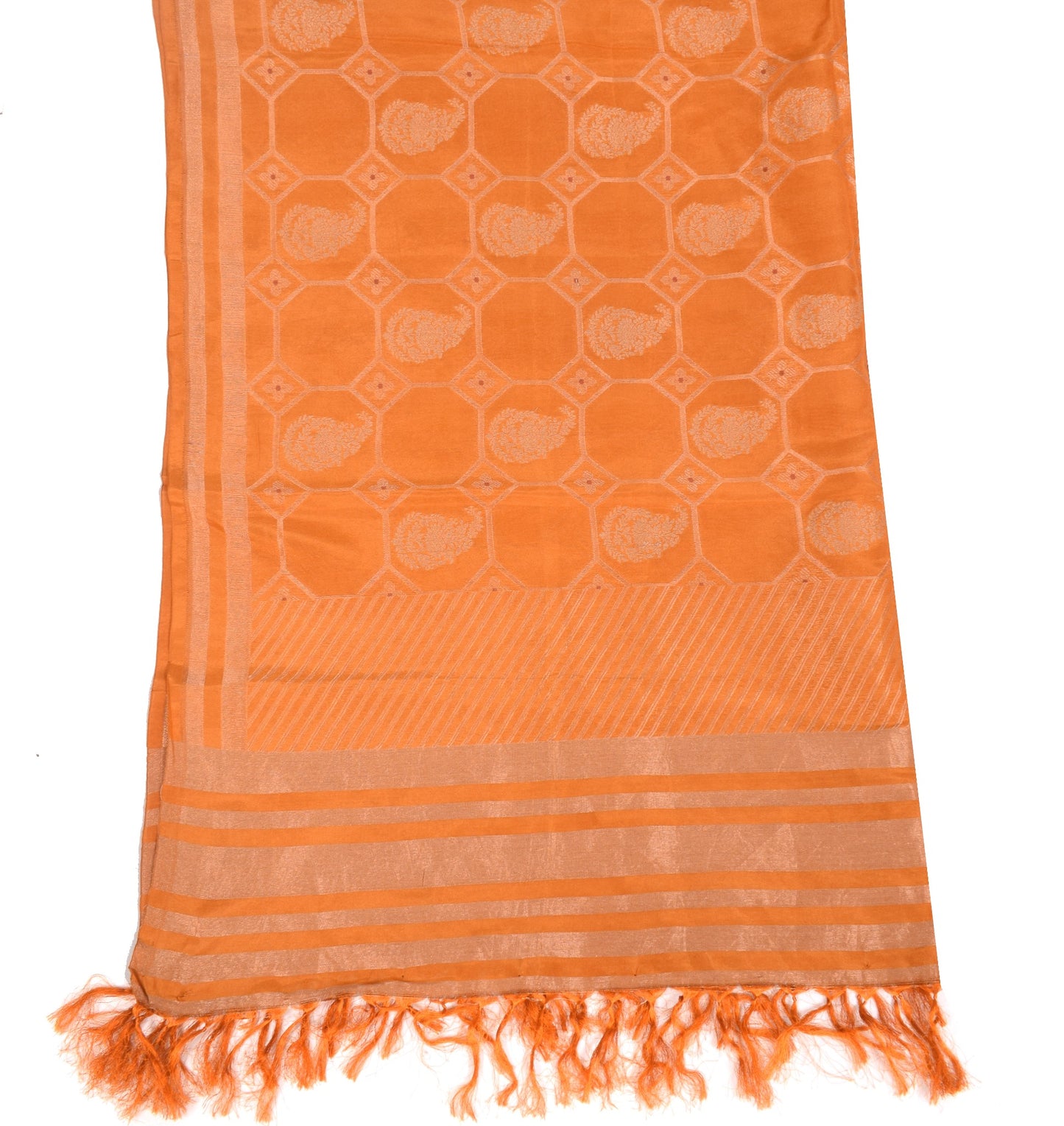 Sushila Vintage Banarasi Brocade Dupatta Rust Pure Silk BRANDED Long Stole Wrap