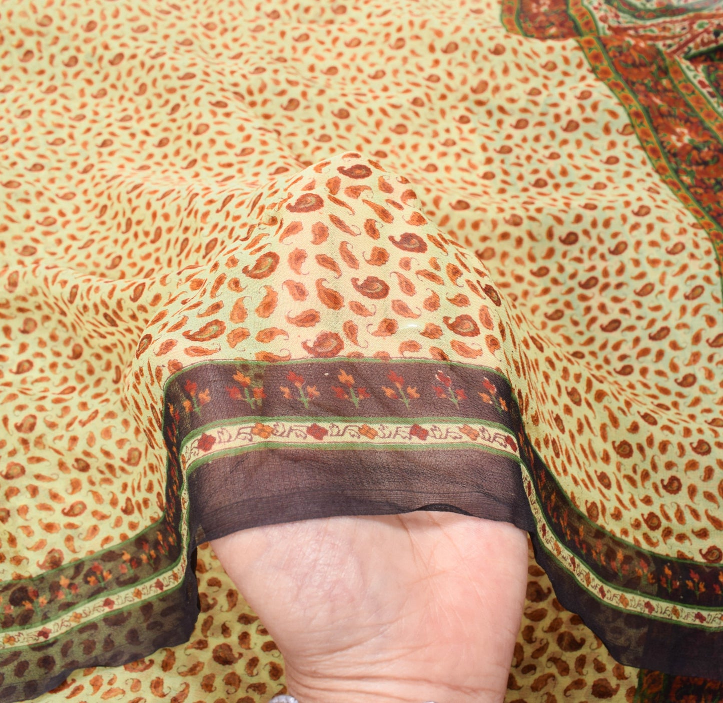 Sushila Vintage Paisley Printed Dupatta Pure Georgette Cream Long Stole Scarves