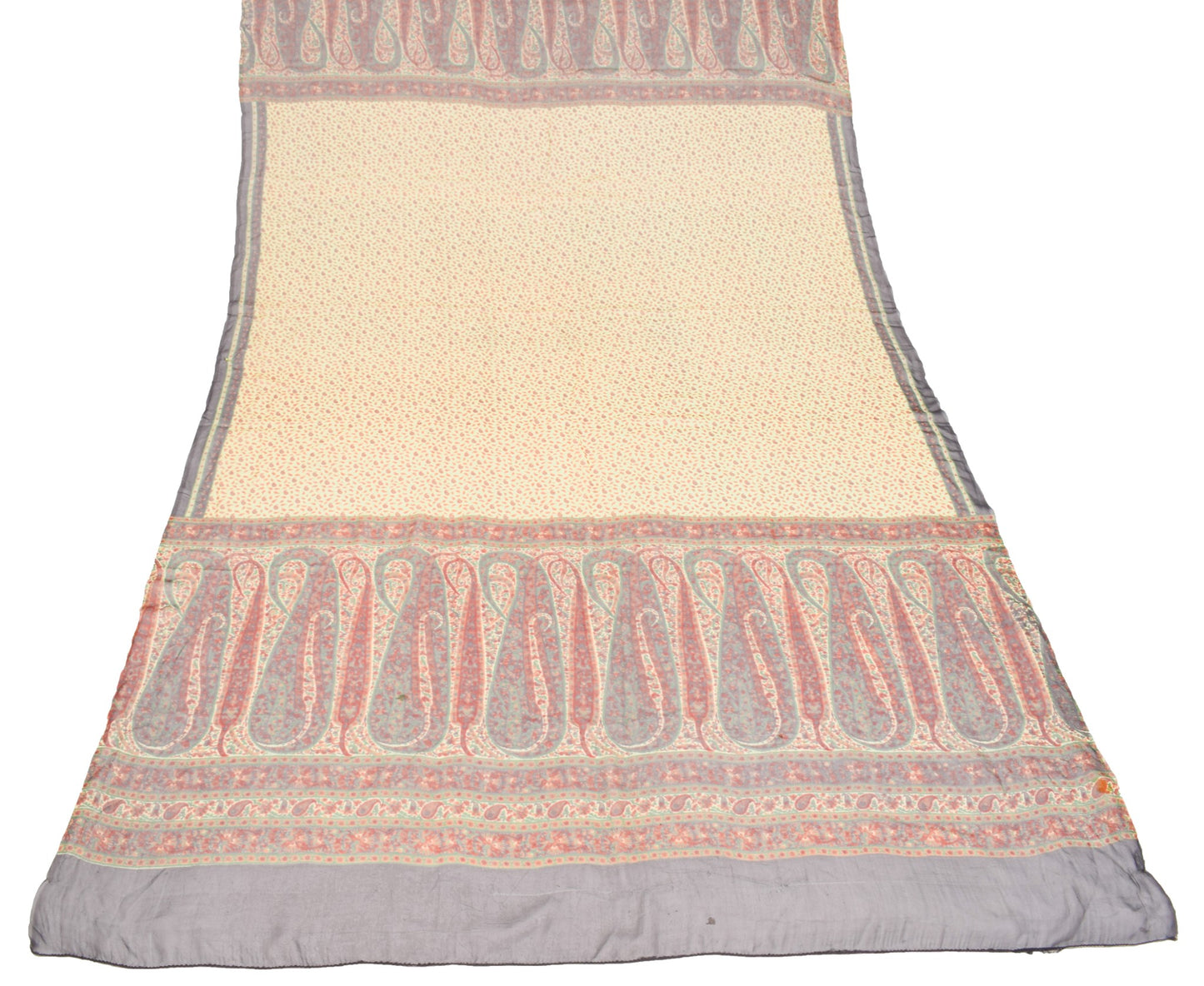 Sushila Vintage Paisley Printed Dupatta Pure Georgette Cream Long Stole Scarves