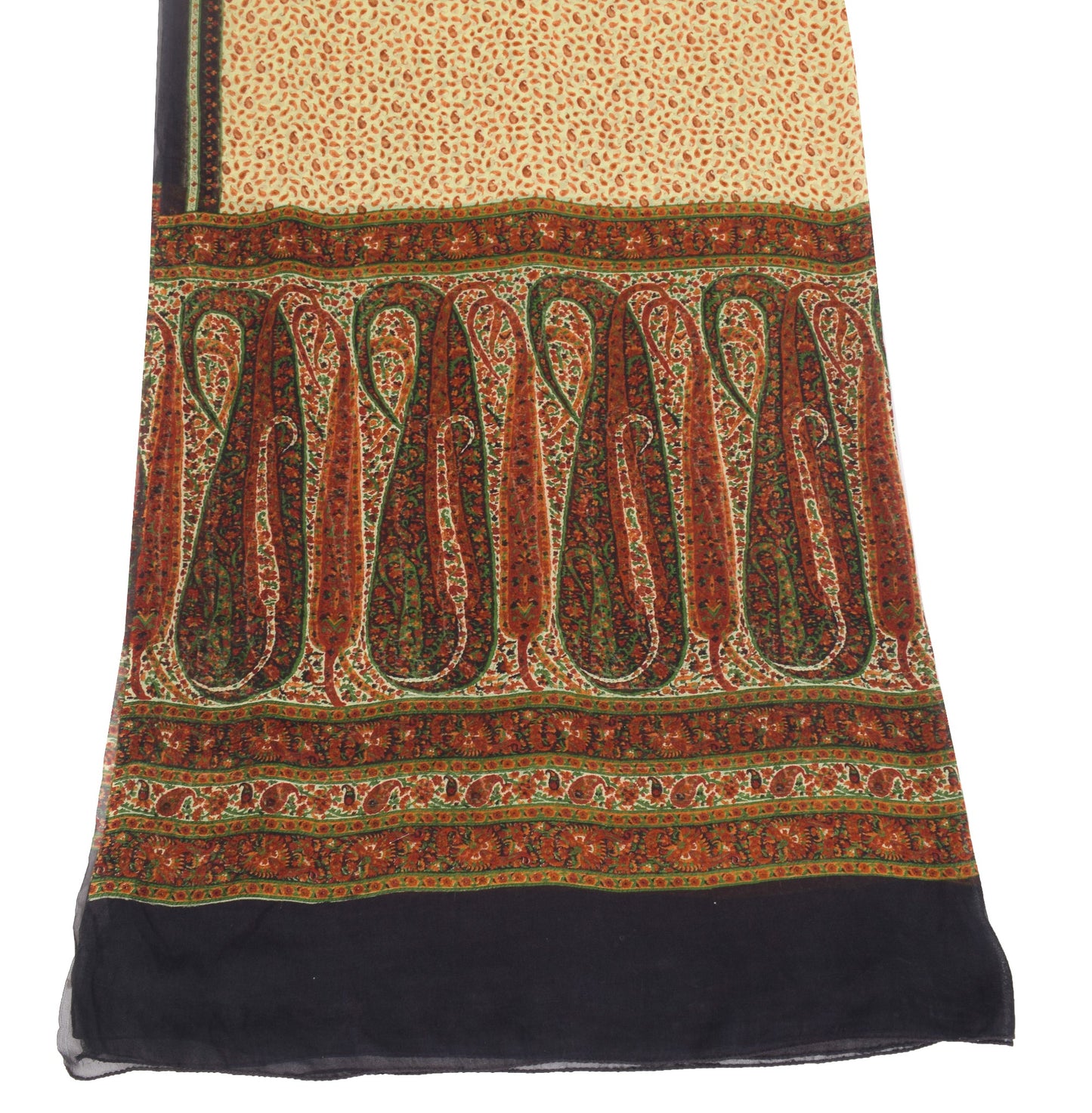 Sushila Vintage Paisley Printed Dupatta Pure Georgette Cream Long Stole Scarves