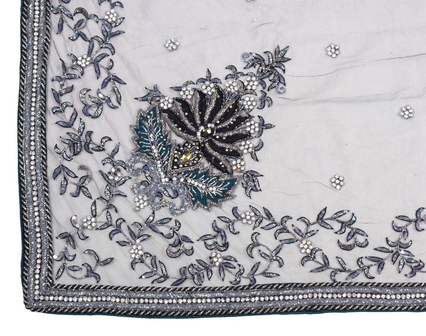 Sushila Vintage Blue Net Heavy Dupatta Sequins Glass Beads Embellish Long Stole